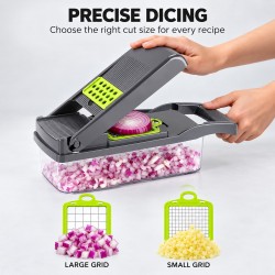 Honhorrs Black Vegetable Dicer and Mandoline Set, Seven Blades with Catch Container and Food Holder