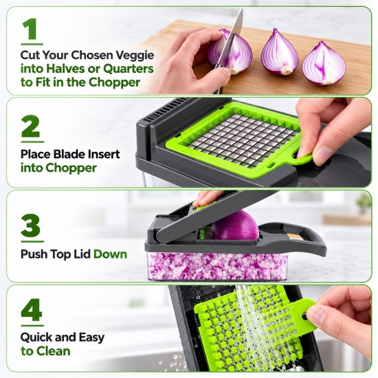 Honhorrs Black Vegetable Dicer and Mandoline Set, Seven Blades with Catch Container and Food Holder