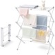 Honhorrs White Three-Tier Clothes Drying Rack with Extendable Rods, Folding Frame and Locking Clips