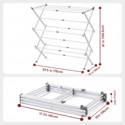 Honhorrs White Three-Tier Clothes Drying Rack with Extendable Rods, Folding Frame and Locking Clips