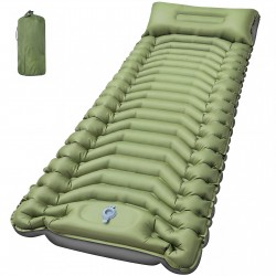 Honhorrs Green Inflatable Camping Mat with 4-Inch Wave Air Chambers, Raised Pillow and Foot Pump