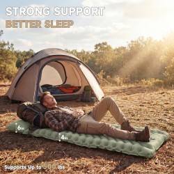 Honhorrs Green Inflatable Camping Mat with 4-Inch Wave Air Chambers, Raised Pillow and Foot Pump