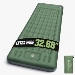 Honhorrs Extra-Wide Green Camping Pad, 6-Inch Air Chambers with Raised Pillow and Built-In Foot Pump