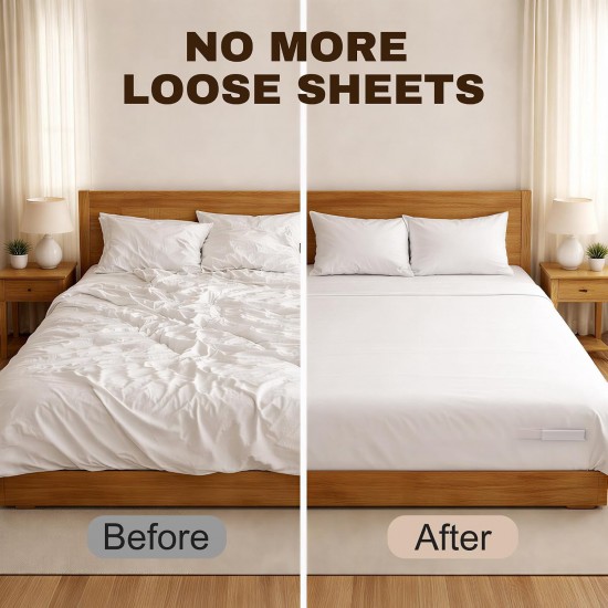 Honhorrs Bed Sheet Corner Holders, 4-Pack Foldable ABS Bases and Locking Clips for Fitted Sheets