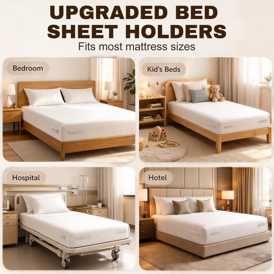 Honhorrs Bed Sheet Corner Holders, 4-Pack Foldable ABS Bases and Locking Clips for Fitted Sheets