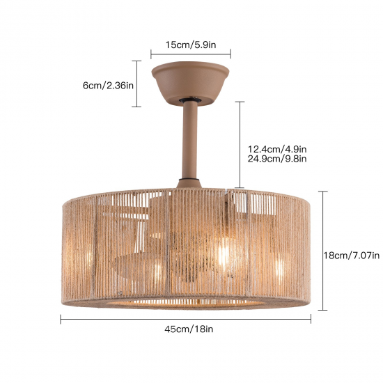 Honhorrs 18-Inch Brushed Nickel Ceiling Fan Light with 4 E26 Sockets and 3-Speed Remote Control