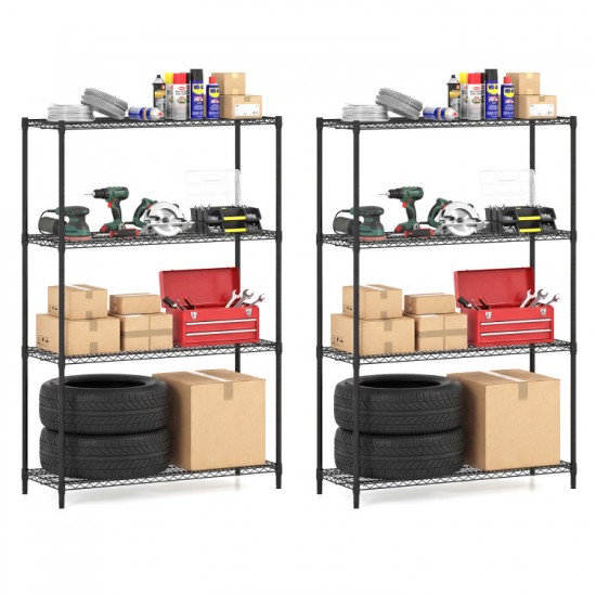 Honhorrs Two Four-Tier Metal Shelf Racks, Adjustable V-Wire Surfaces with Clip Assembly and Footpads
