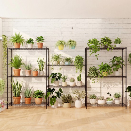 Honhorrs Two Four-Tier Metal Shelf Racks, Adjustable V-Wire Surfaces with Clip Assembly and Footpads