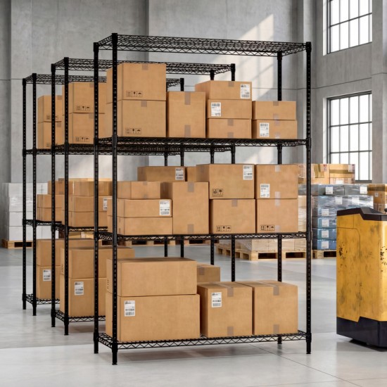 Honhorrs Two Four-Tier Metal Shelf Racks, Adjustable V-Wire Surfaces with Clip Assembly and Footpads