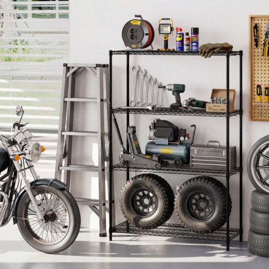 Honhorrs Two Four-Tier Metal Shelf Racks, Adjustable V-Wire Surfaces with Clip Assembly and Footpads