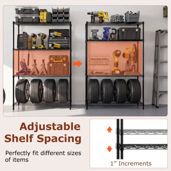 Honhorrs Two Four-Tier Metal Shelf Racks, Adjustable V-Wire Surfaces with Clip Assembly and Footpads