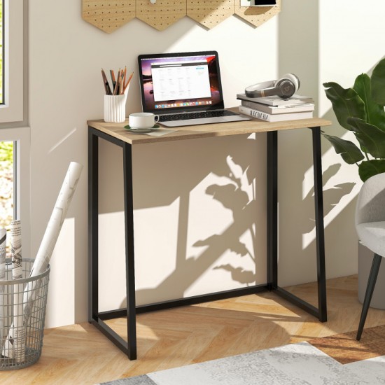 Honhorrs 31-Inch Folding Computer Desk, Metal Frame and Open Legroom for a Compact Home Workspace
