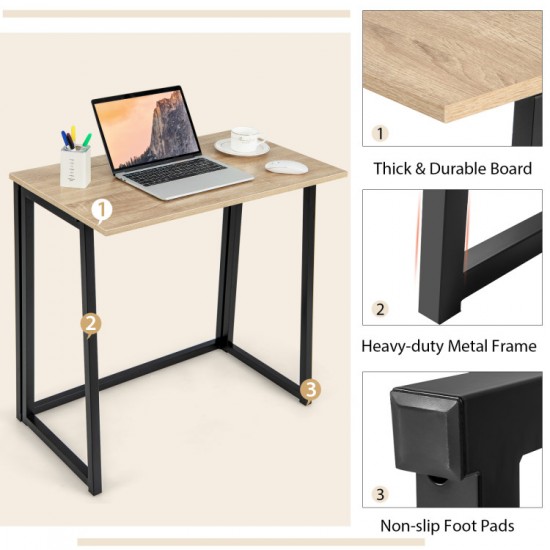 Honhorrs 31-Inch Folding Computer Desk, Metal Frame and Open Legroom for a Compact Home Workspace