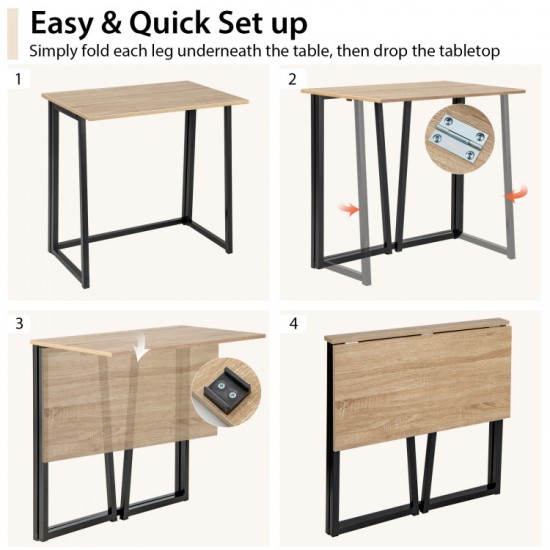 Honhorrs 31-Inch Folding Computer Desk, Metal Frame and Open Legroom for a Compact Home Workspace