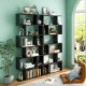 Honhorrs 6-Compartment S-Shaped Open Display Bookcase with Staggered Shelves and Wall Anchor