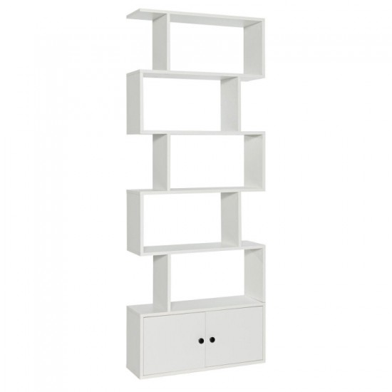 Honhorrs S-Shaped Bookcase — Five Display Cubbies, Two-Door Lower Cabinet and Soft-Close Door Hinges