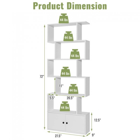 Honhorrs S-Shaped Bookcase — Five Display Cubbies, Two-Door Lower Cabinet and Soft-Close Door Hinges