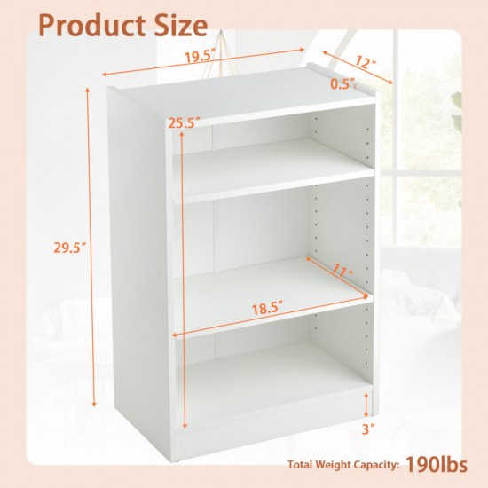 Honhorrs Open Three-Tier Bookcase, 18 Shelf Positions with Raised Top Edge and Wall-Anchoring Device