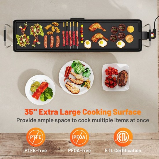 Honhorrs 35-Inch Electric Griddle, Four Temperature Settings with Drip Tray, Egg Rings and Spatulas
