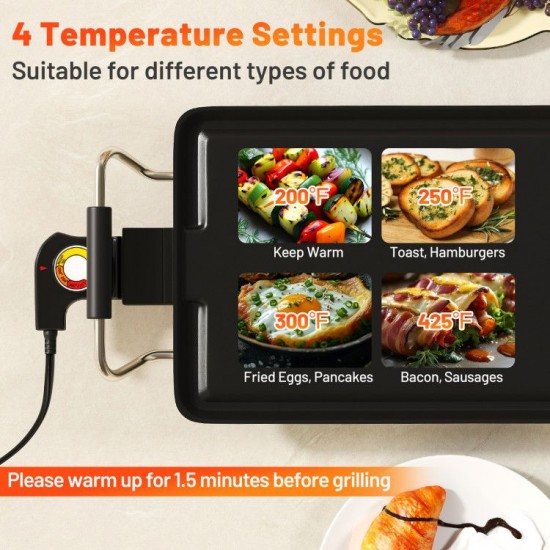 Honhorrs 35-Inch Electric Griddle, Four Temperature Settings with Drip Tray, Egg Rings and Spatulas