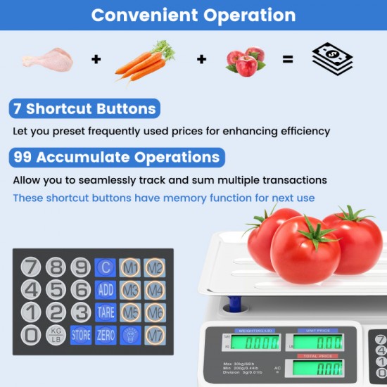 Honhorrs Dual-Display Price-Computing Food Scale, 66-Lb Capacity with Adjustable LCD Backlighting