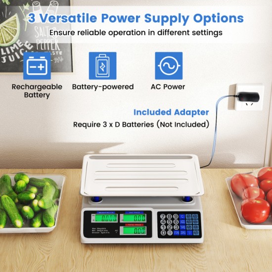 Honhorrs Dual-Display Price-Computing Food Scale, 66-Lb Capacity with Adjustable LCD Backlighting