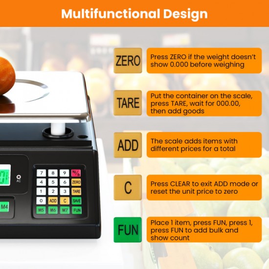 Honhorrs 88 lb Digital Food Scale with Parts Counting, Dual LCD and 7 Unit-Price Shortcut Keys