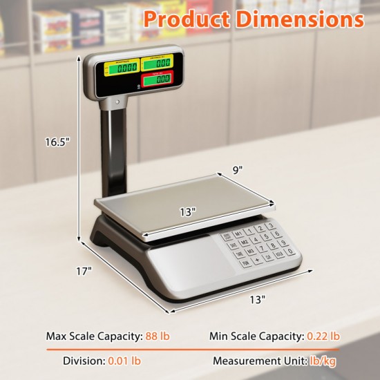 Honhorrs 88 lb Digital Price-Computing Food Scale with Pole-Mounted Dual LCD and Counting Mode