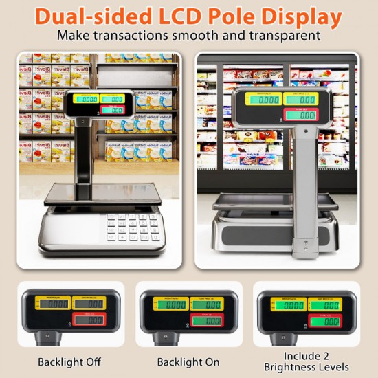 Honhorrs 88 lb Digital Price-Computing Food Scale with Pole-Mounted Dual LCD and Counting Mode