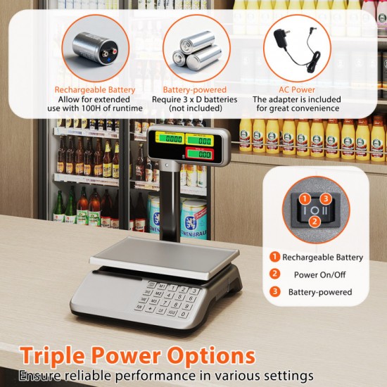 Honhorrs 88 lb Digital Price-Computing Food Scale with Pole-Mounted Dual LCD and Counting Mode