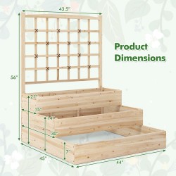 XVX Three-Tier Fir Raised Garden Bed, Lattice Trellis and Open Bases for Flexible Box Layouts