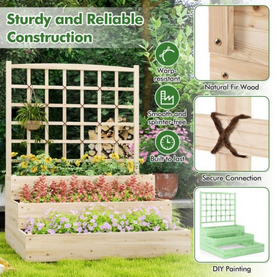Honhorrs Three-Tier Fir Raised Garden Bed, Lattice Trellis and Open Bases for Flexible Box Layouts