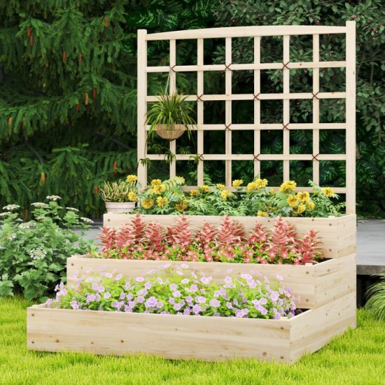 Honhorrs Three-Tier Fir Raised Garden Bed, Lattice Trellis and Open Bases for Flexible Box Layouts