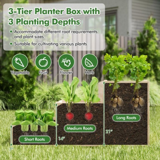 Honhorrs Three-Tier Fir Raised Garden Bed, Lattice Trellis and Open Bases for Flexible Box Layouts