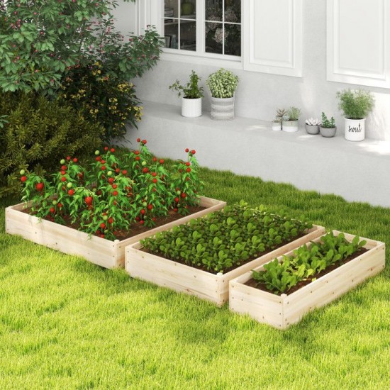 Honhorrs Three-Tier Fir Raised Garden Bed, Lattice Trellis and Open Bases for Flexible Box Layouts