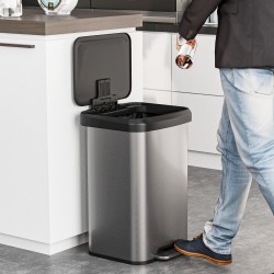 XVX Stainless Steel Pedal Trash Can, Soft-Close Lid with Stay-Open Mode and Deodorizer Storage