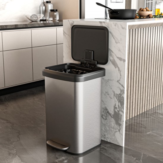 Honhorrs Stainless Steel Pedal Trash Can, Soft-Close Lid with Stay-Open Mode and Deodorizer Storage