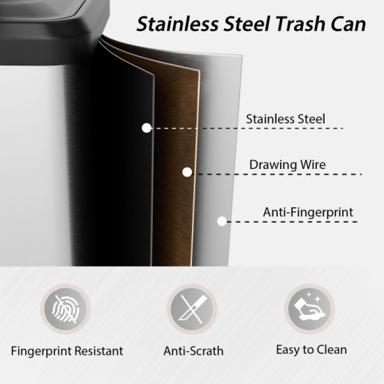 Honhorrs Stainless Steel Pedal Trash Can, Soft-Close Lid with Stay-Open Mode and Deodorizer Storage