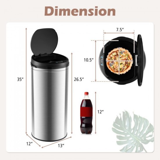 Honhorrs 8-Gallon Touchless Stainless Steel Trash Can with Stay-Open Control and Slow-Closing Lid