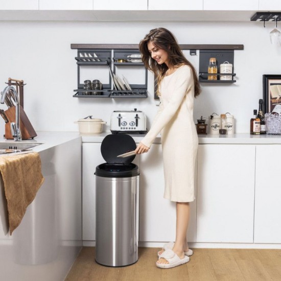 Honhorrs 8-Gallon Touchless Stainless Steel Trash Can with Stay-Open Control and Slow-Closing Lid