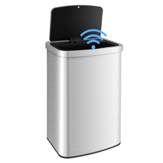 Honhorrs 13-Gallon Sensor Trash Bin, Stainless Body with Automatic Lid and Deodorizer Compartment