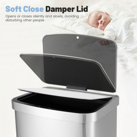 Honhorrs 13-Gallon Sensor Trash Bin, Stainless Body with Automatic Lid and Deodorizer Compartment
