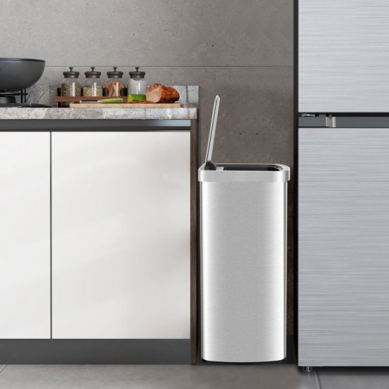 Honhorrs 13-Gallon Sensor Trash Bin, Stainless Body with Automatic Lid and Deodorizer Compartment
