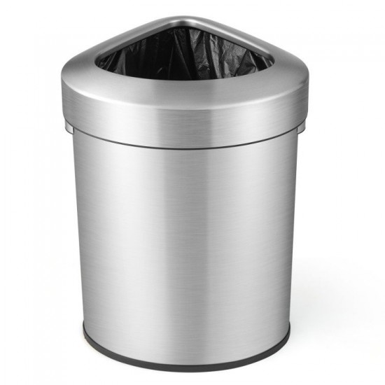 Honhorrs 60-Liter Stainless Steel Corner Trash Bin, Fan-Shaped Body with Bag-Holding Lid and Handles
