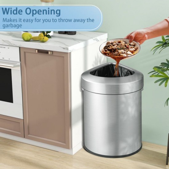 Honhorrs 60-Liter Stainless Steel Corner Trash Bin, Fan-Shaped Body with Bag-Holding Lid and Handles