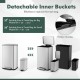Honhorrs Two Stainless Steel Step Bins, 10.5 and 1.6 Gallons with Soft-Close Lids and Inner Buckets
