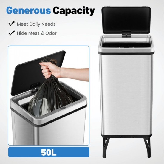 50-Liter Sensor Trash Can by Honhorrs: Stainless Steel, Anti-Fingerprint Finish and Stay-Open Mode