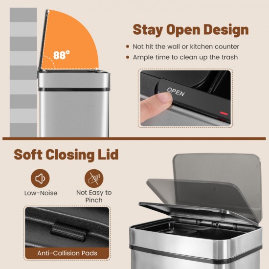 Honhorrs 19-Gallon Sensor Trash Station, Stainless Steel Body and Two Pull-Out Recycling Bins Below