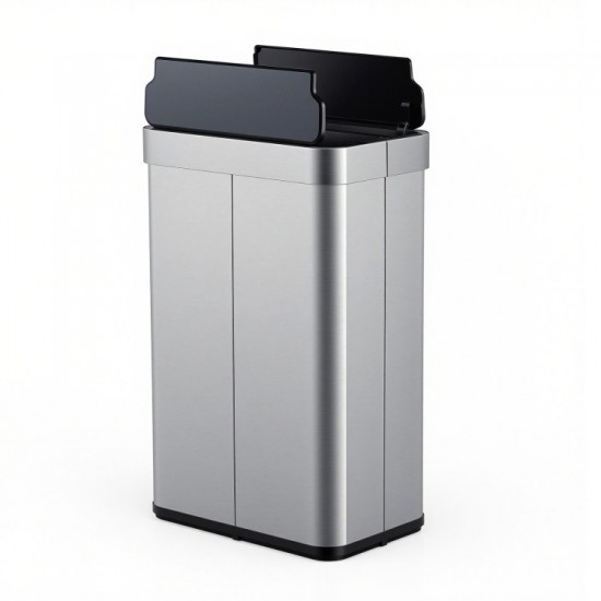 Honhorrs Sixteen-Gallon Sensor Trash Can with Wing Lids, Manual Stay-Open Mode and Bag Retainer Ring