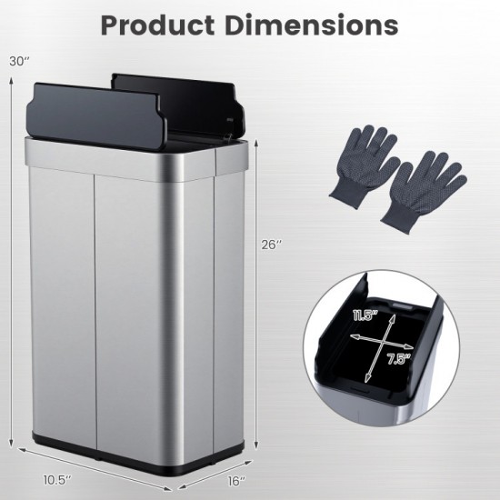 Honhorrs Sixteen-Gallon Sensor Trash Can with Wing Lids, Manual Stay-Open Mode and Bag Retainer Ring
